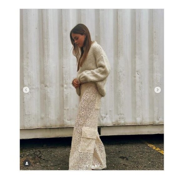 Agua Bendita Maca Pants in Beige Small New Womens Crochet Cover up - Picture 12 of 16